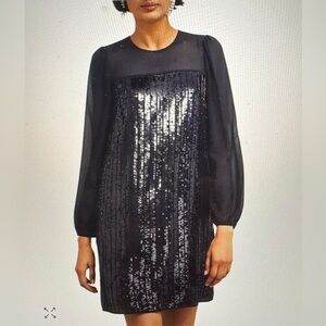 Hobbs London Zariah Black Sequin Long Sleeve Dress, New with tags